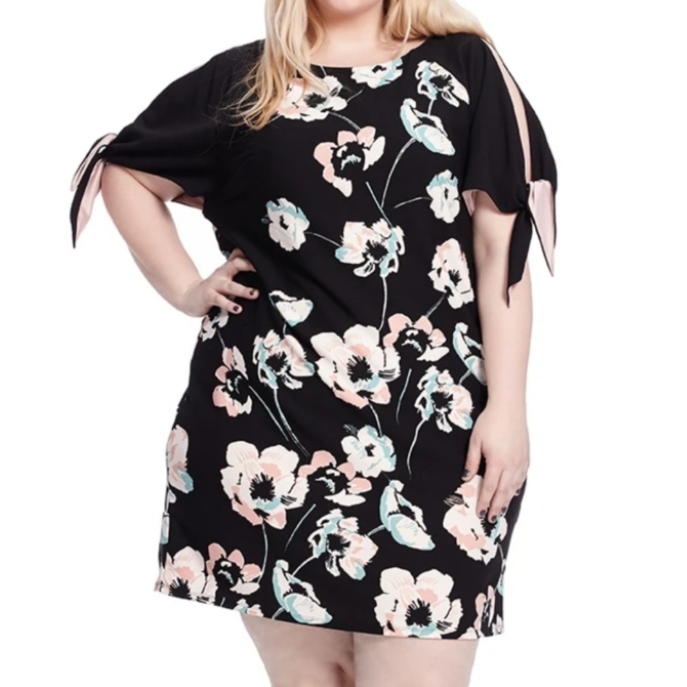 Cold Shoulder Knot Sleeve Dress In Floral Print